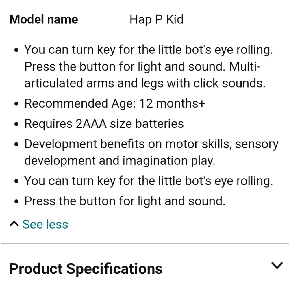 Hap-P-Kid Little Learner My First Little Robot With Lights & Sounds